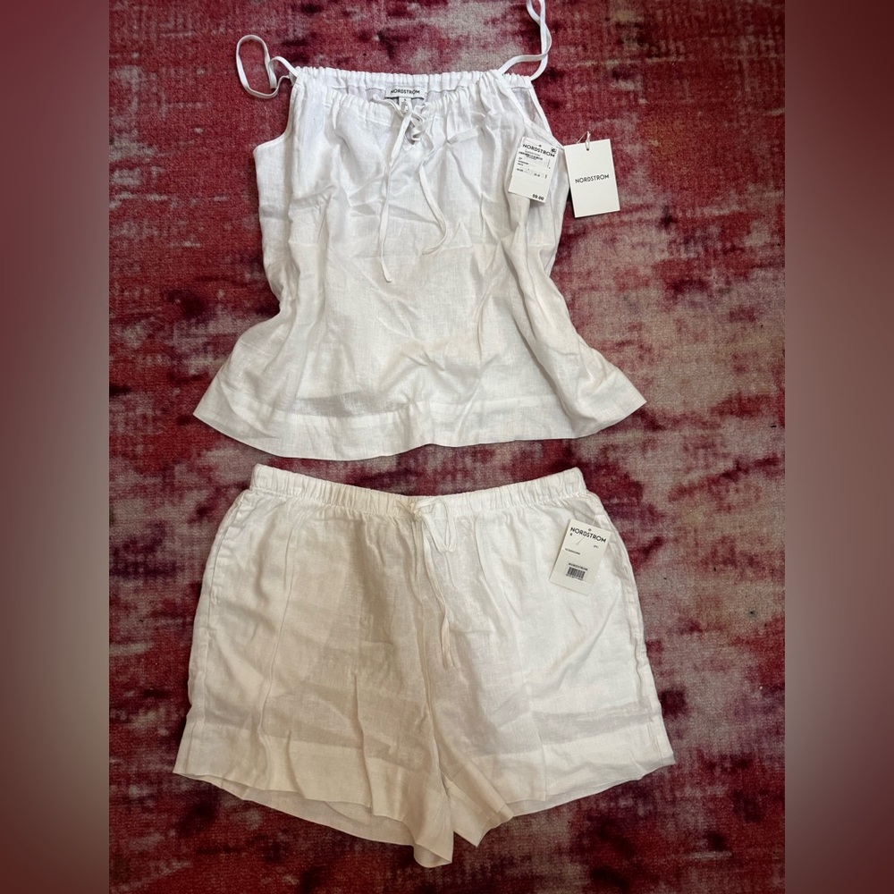 Nordstrom White Linen Top and Shorts Set Size Small
